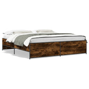 Bedframe 180x200 cm bewerkt hout metaal gerookt eiken