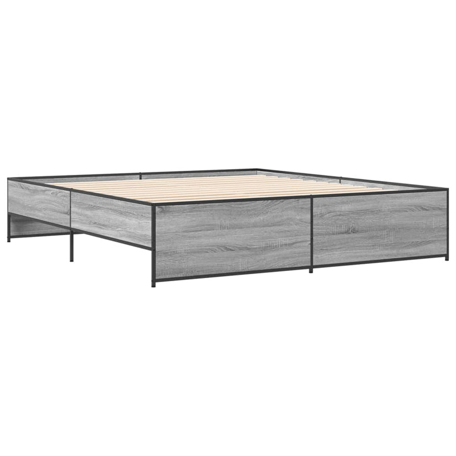 Bedframe bewerkt hout metaal grijs sonoma eiken 180x200 cm