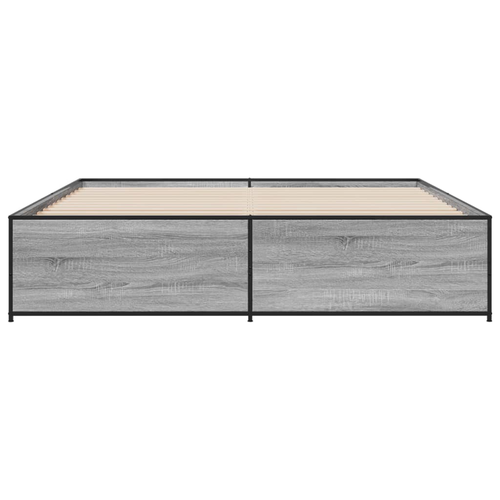 Bedframe bewerkt hout metaal grijs sonoma eiken 180x200 cm