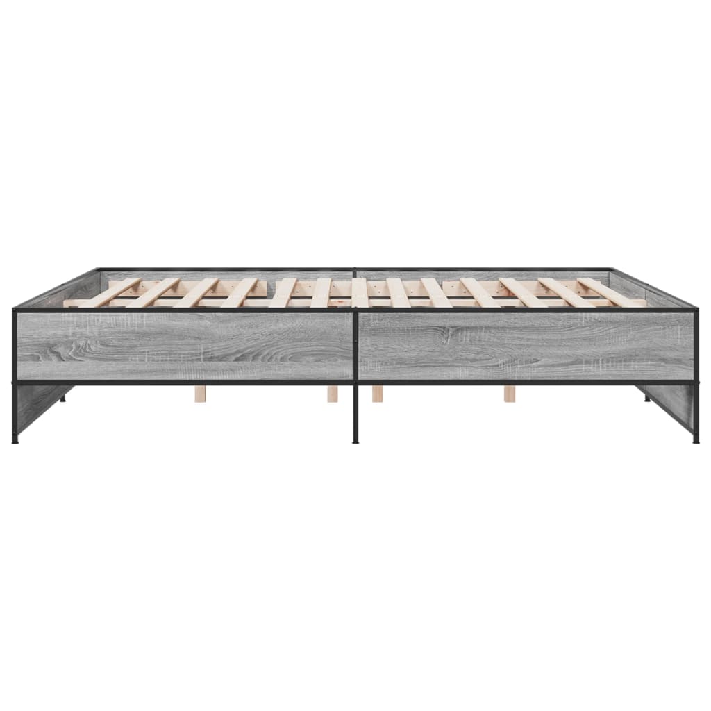 Bedframe bewerkt hout metaal grijs sonoma eiken 180x200 cm