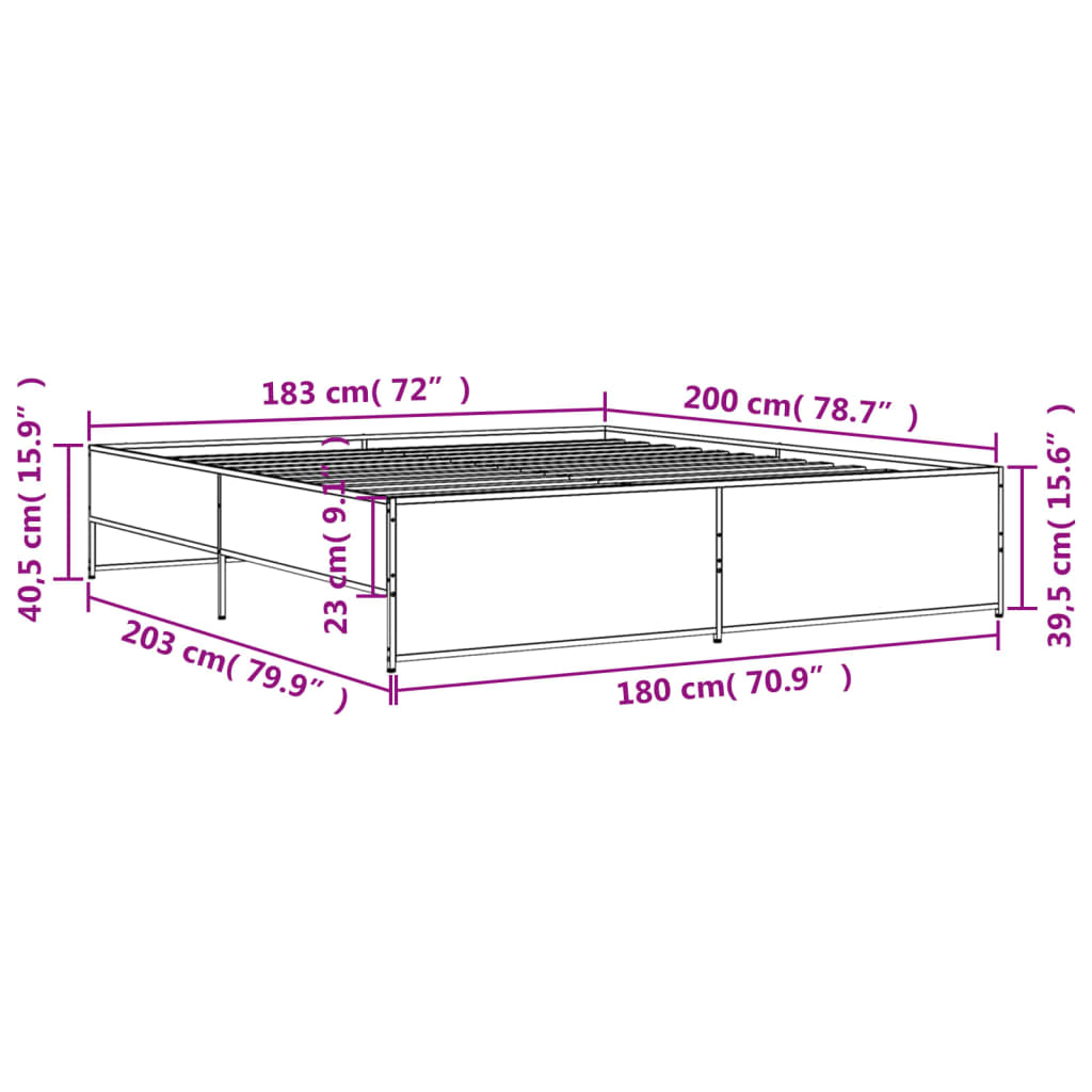 Bedframe bewerkt hout metaal grijs sonoma eiken 180x200 cm