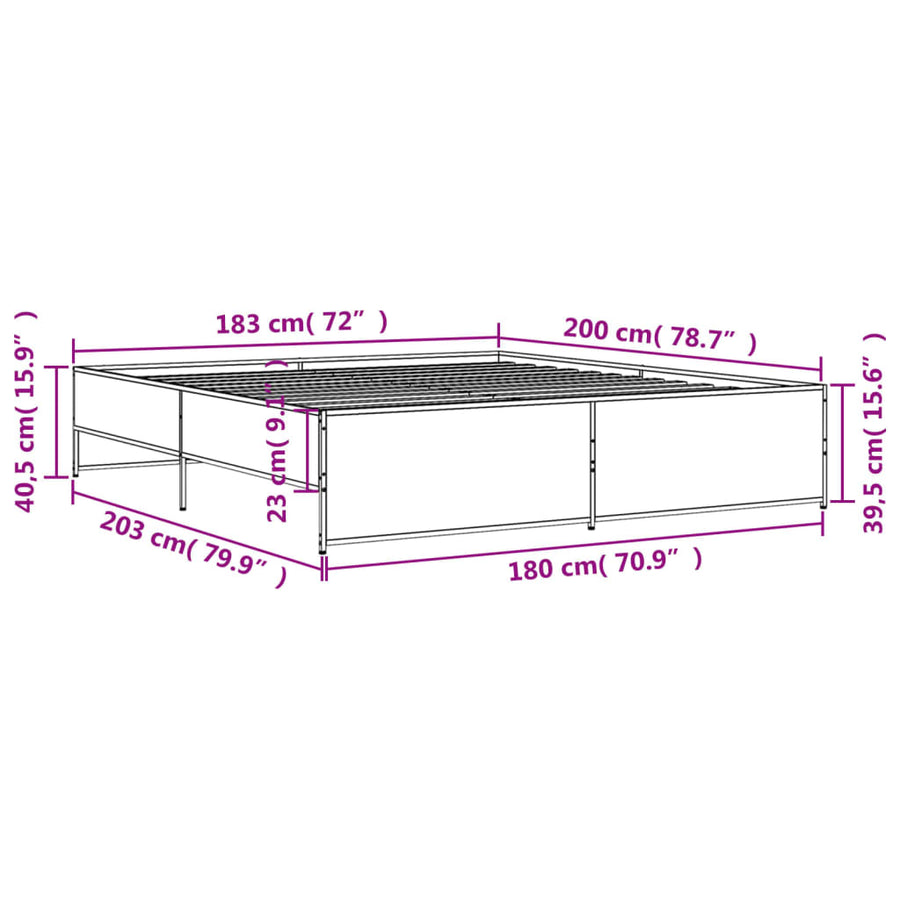 Bedframe bewerkt hout metaal grijs sonoma eiken 180x200 cm