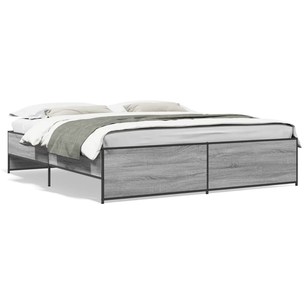 Bedframe bewerkt hout metaal grijs sonoma eiken 180x200 cm