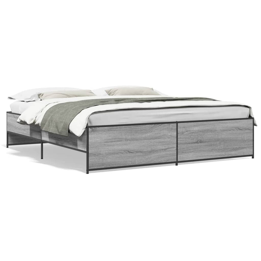 Bedframe bewerkt hout metaal grijs sonoma eiken 180x200 cm