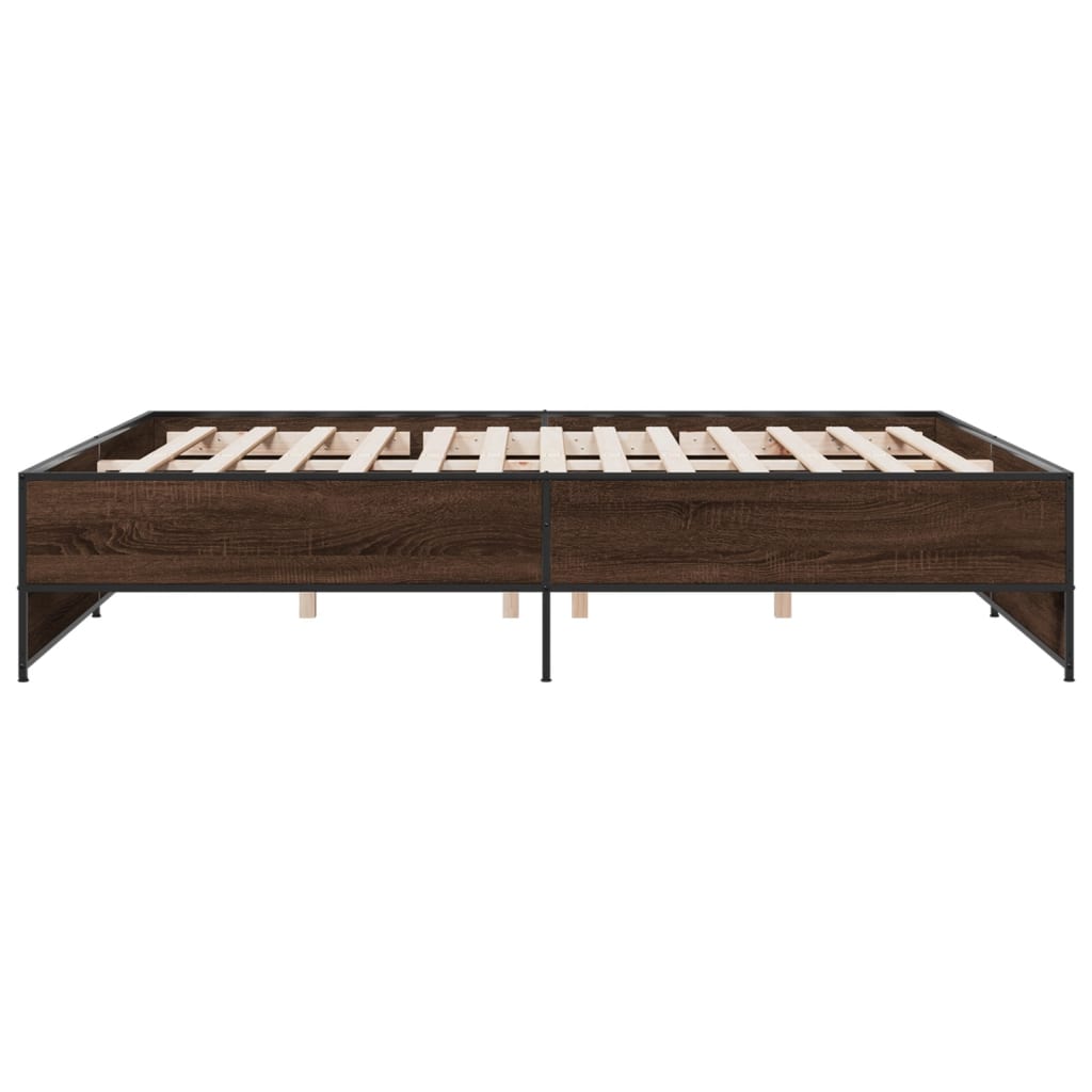 Bedframe bewerkt hout metaal bruin eikenkleur 180x200 cm
