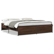 Bedframe 180x200 cm bewerkt hout metaal bruin