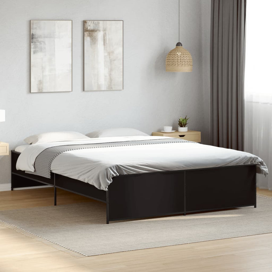 Bedframe bewerkt hout metaal zwart 160x200 cm