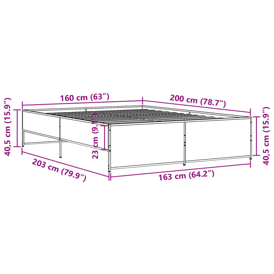 Bedframe bewerkt hout metaal zwart 160x200 cm