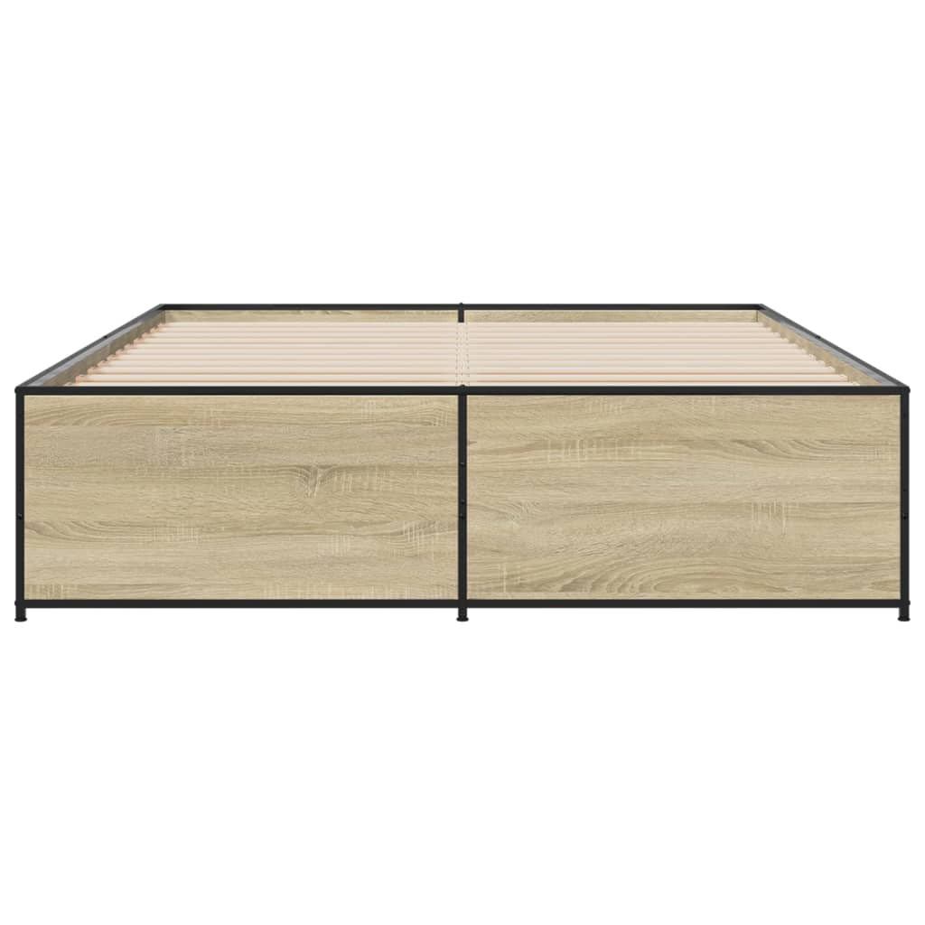 Bedframe bewerkt hout metaal sonoma eikenkleurig 160x200 cm