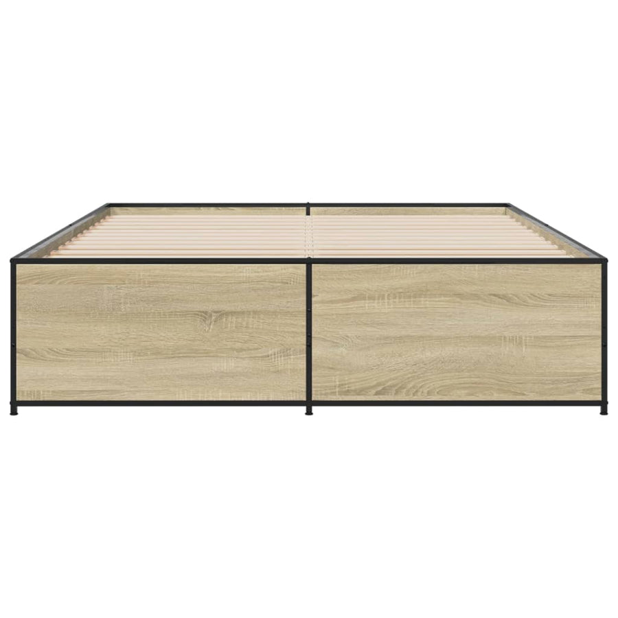 Bedframe bewerkt hout metaal sonoma eikenkleurig 160x200 cm