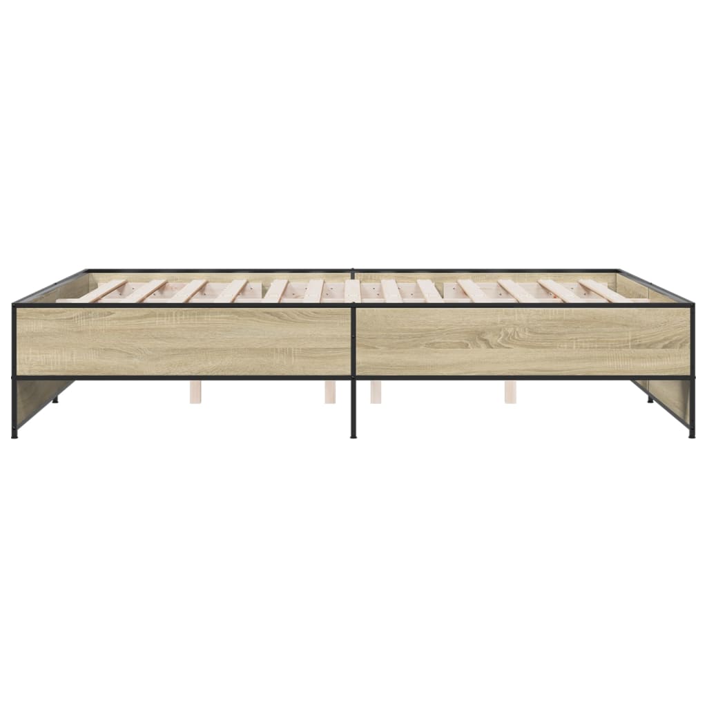 Bedframe bewerkt hout metaal sonoma eikenkleurig 160x200 cm