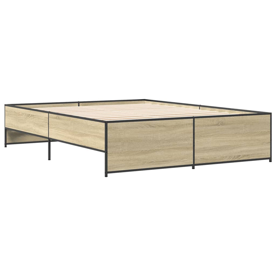 Bedframe bewerkt hout metaal sonoma eikenkleurig 160x200 cm