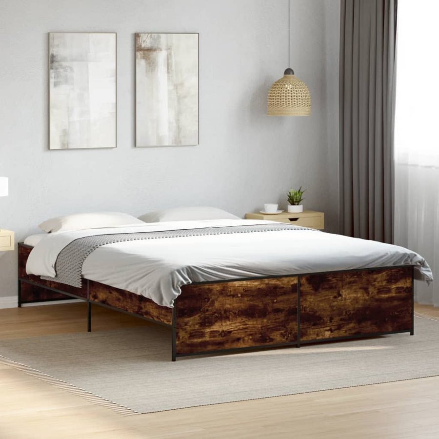 Bedframe bewerkt hout metaal gerookt eikenkleurig 160x200 cm