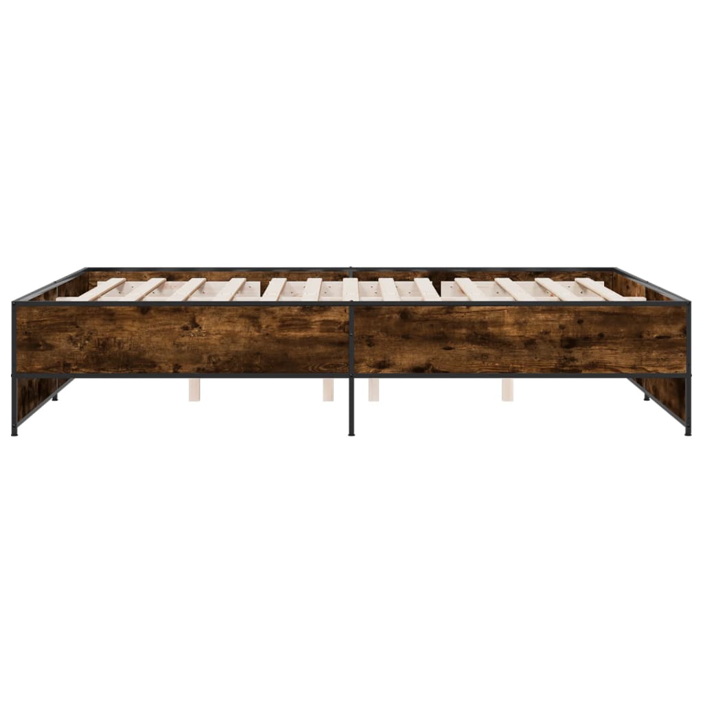 Bedframe bewerkt hout metaal gerookt eikenkleurig 160x200 cm