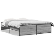 Bedframe 160x200 cm bewerkt hout metaal grijs
