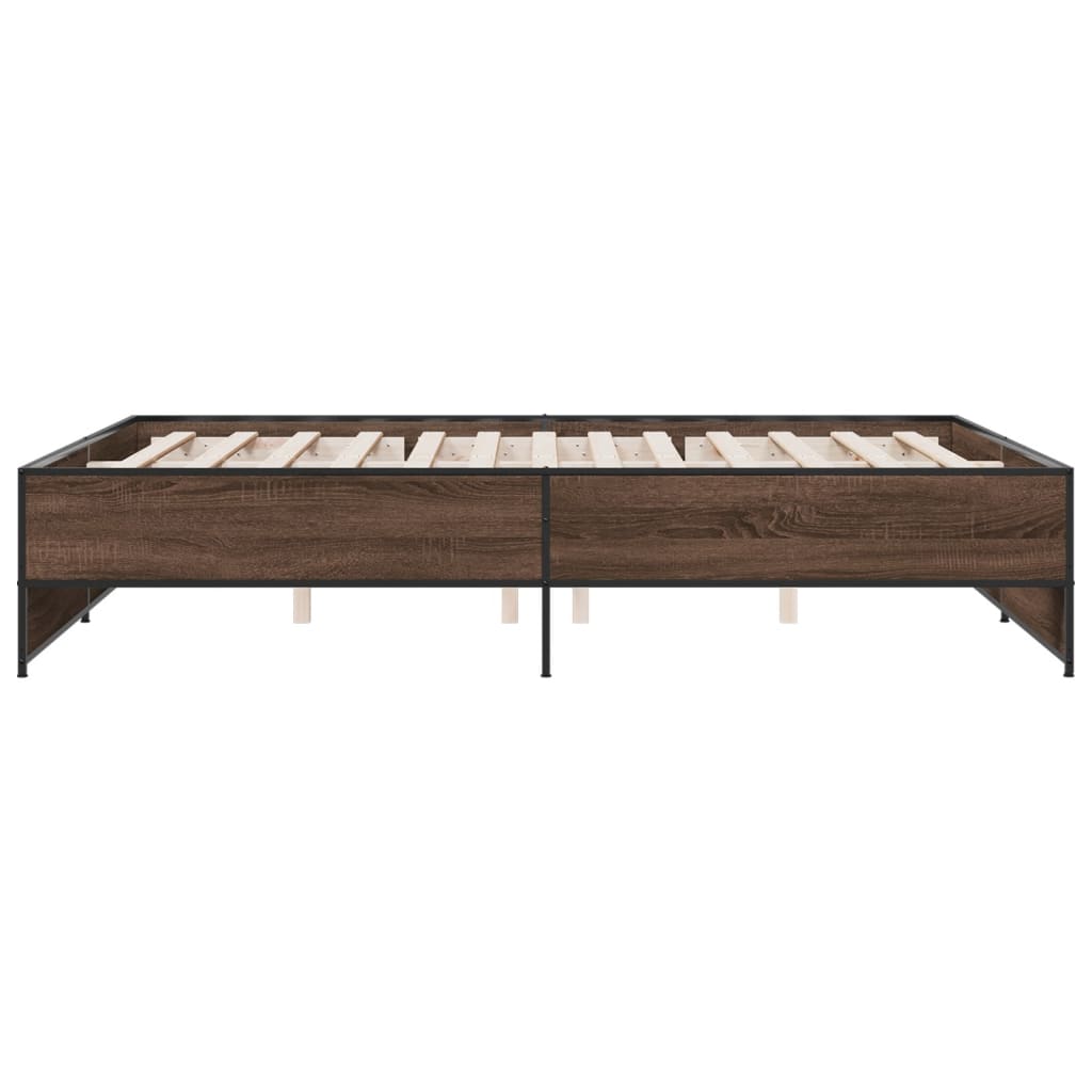 Bedframe bewerkt hout metaal bruin eikenkleur 160x200 cm