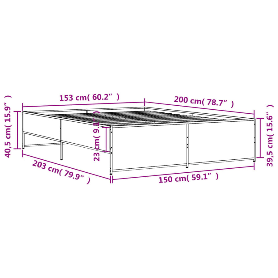 Bedframe bewerkt hout metaal zwart 150x200 cm