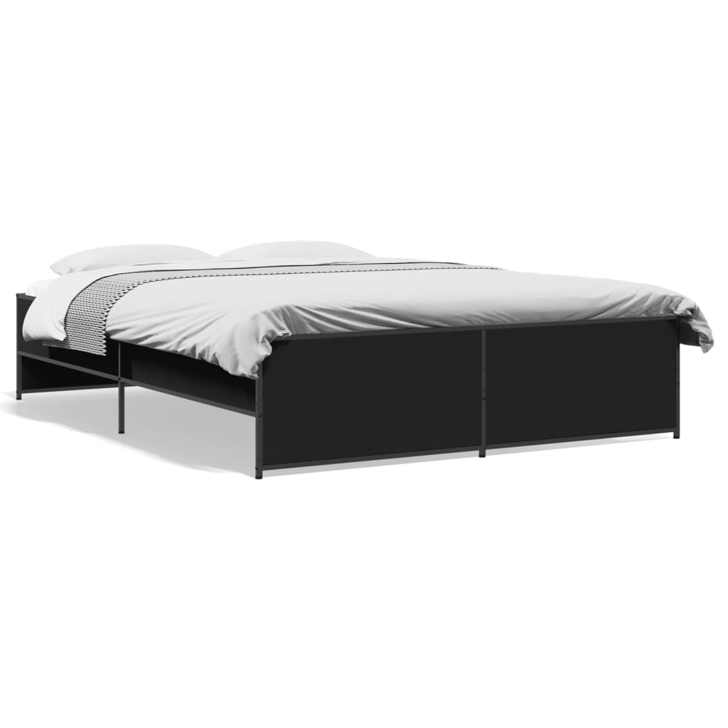 Bedframe bewerkt hout metaal zwart 150x200 cm