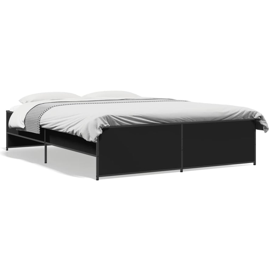 Bedframe bewerkt hout metaal zwart 150x200 cm