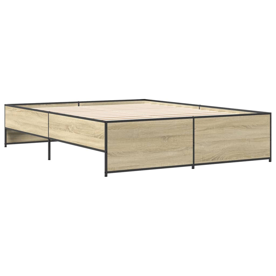 Bedframe bewerkt hout metaal sonoma eikenkleurig 150x200 cm