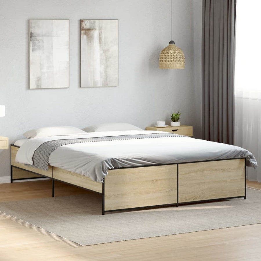 Bedframe bewerkt hout metaal sonoma eikenkleurig 150x200 cm