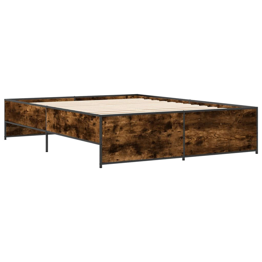 Bedframe bewerkt hout metaal gerookt eikenkleurig 150x200 cm