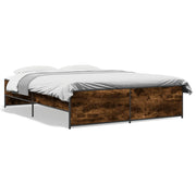 Bedframe 150x200 cm bewerkt hout metaal gerookt eiken