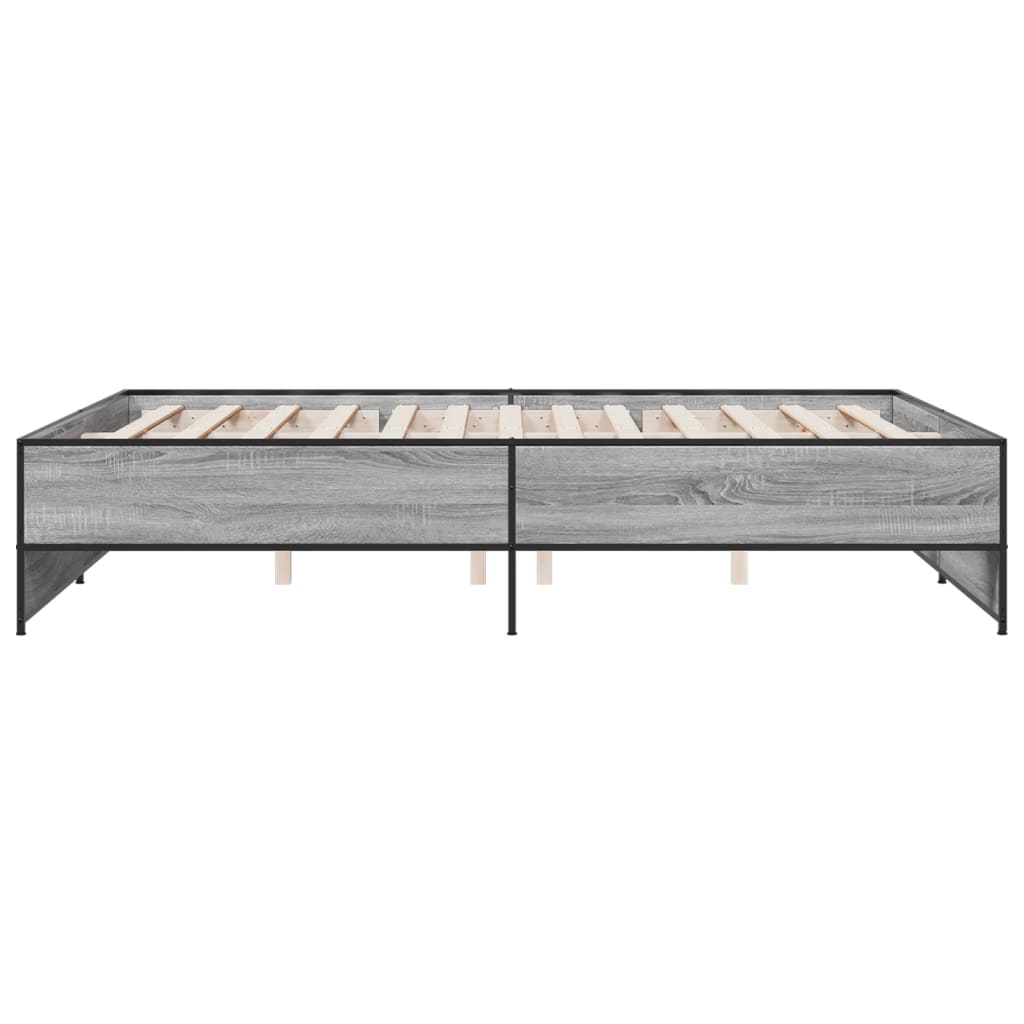 Bedframe bewerkt hout metaal grijs sonoma eiken 150x200 cm