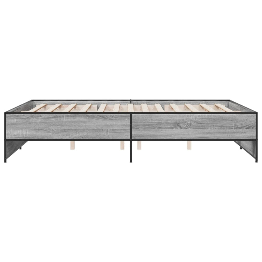 Bedframe bewerkt hout metaal grijs sonoma eiken 150x200 cm