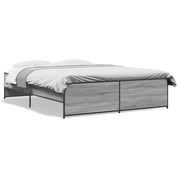 Bedframe 150x200 cm bewerkt hout metaal grijs