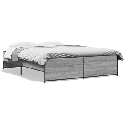 Bedframe bewerkt hout metaal grijs sonoma eiken 150x200 cm