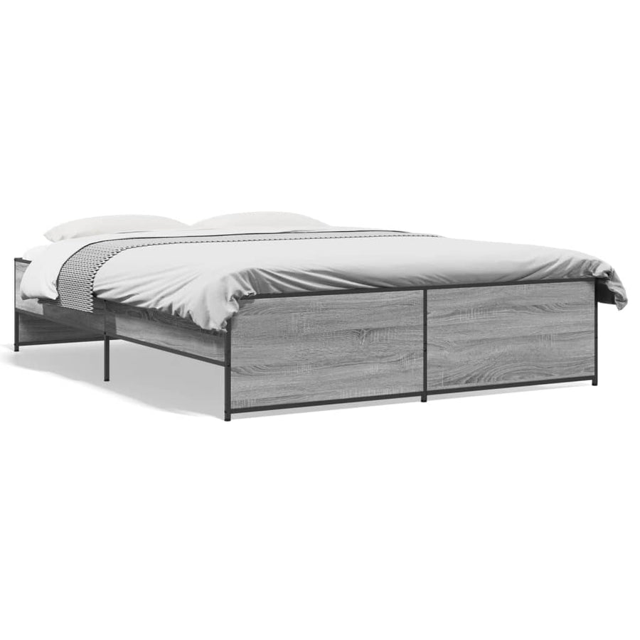 Bedframe bewerkt hout metaal grijs sonoma eiken 150x200 cm