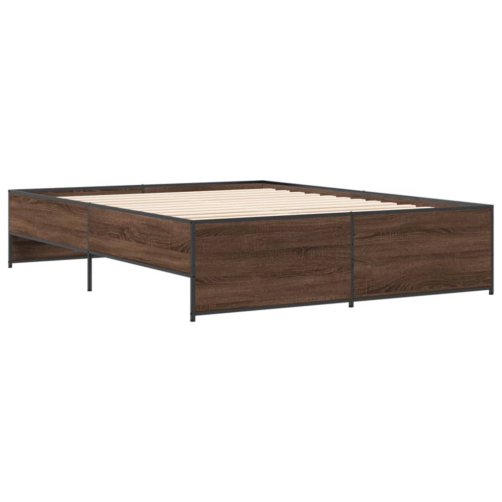 Bedframe bewerkt hout metaal bruin eikenkleur 150x200 cm
