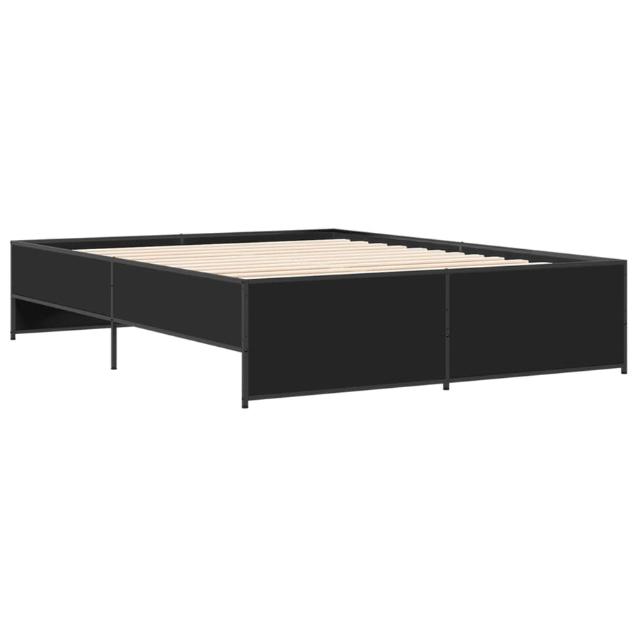 Bedframe bewerkt hout metaal zwart 140x200 cm