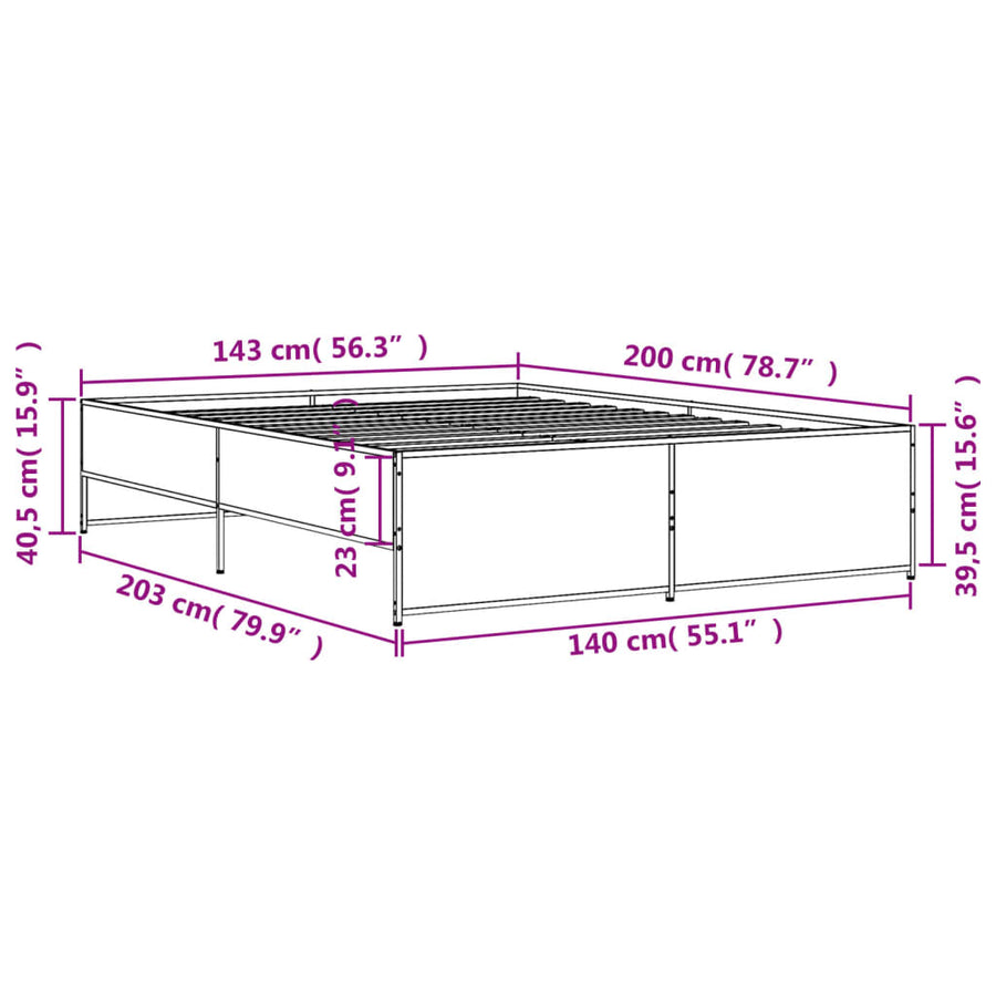 Bedframe bewerkt hout metaal zwart 140x200 cm