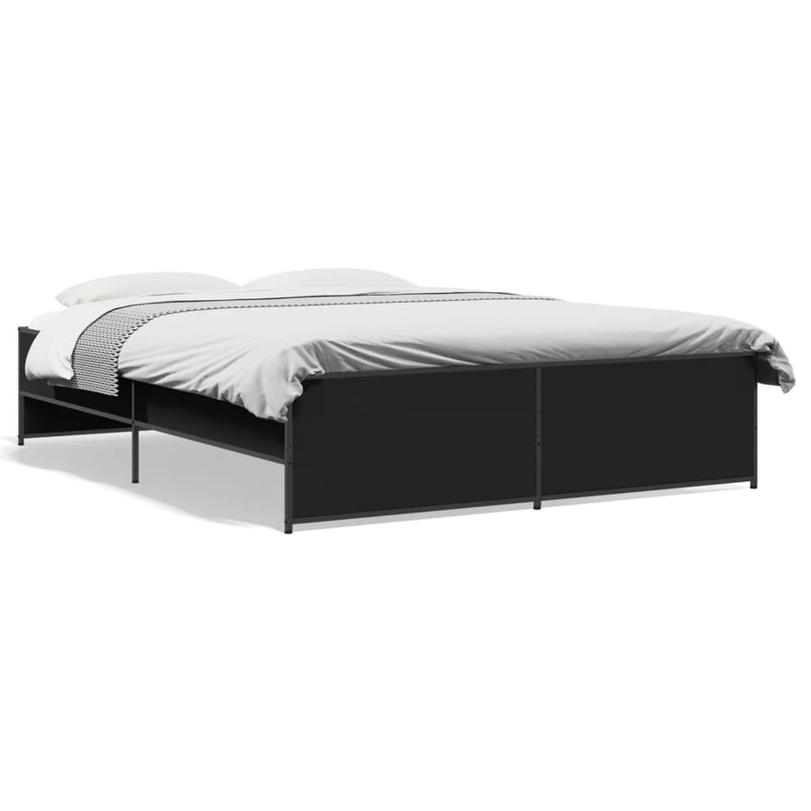 Bedframe bewerkt hout metaal zwart 140x200 cm