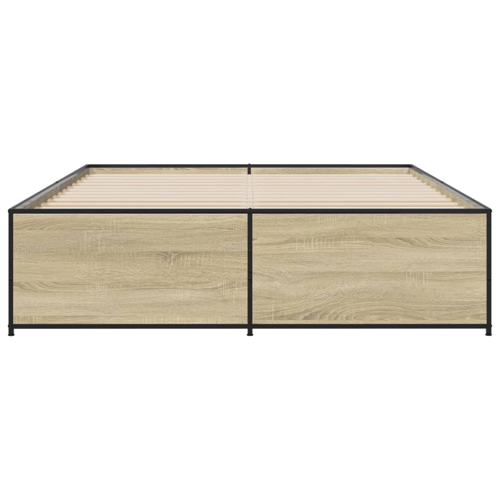 Bedframe bewerkt hout metaal sonoma eikenkleurig 140x200 cm