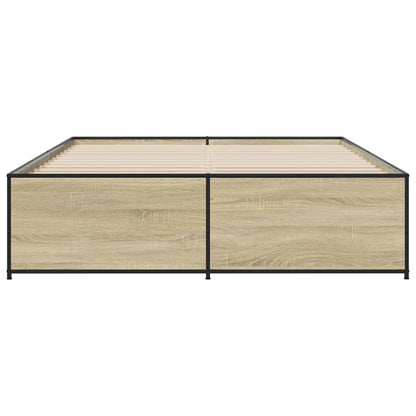 Bedframe bewerkt hout metaal sonoma eikenkleurig 140x200 cm