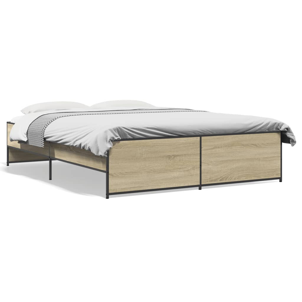 Bedframe bewerkt hout metaal sonoma eikenkleurig 140x200 cm