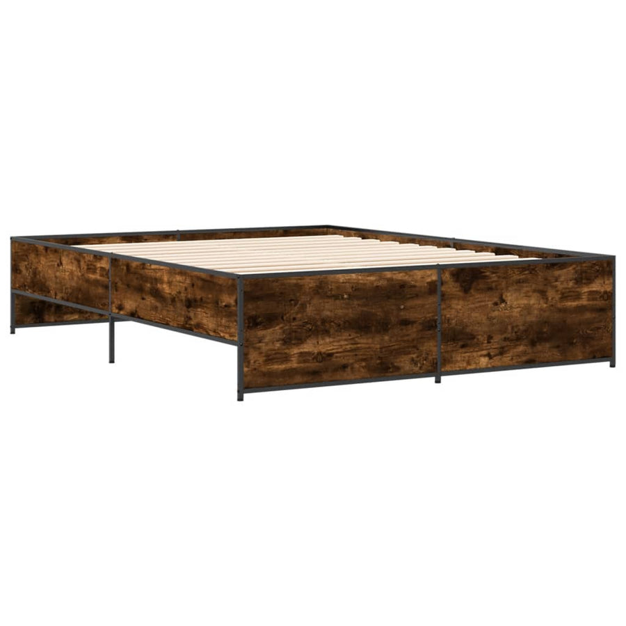 Bedframe bewerkt hout metaal gerookt eikenkleurig 140x200 cm