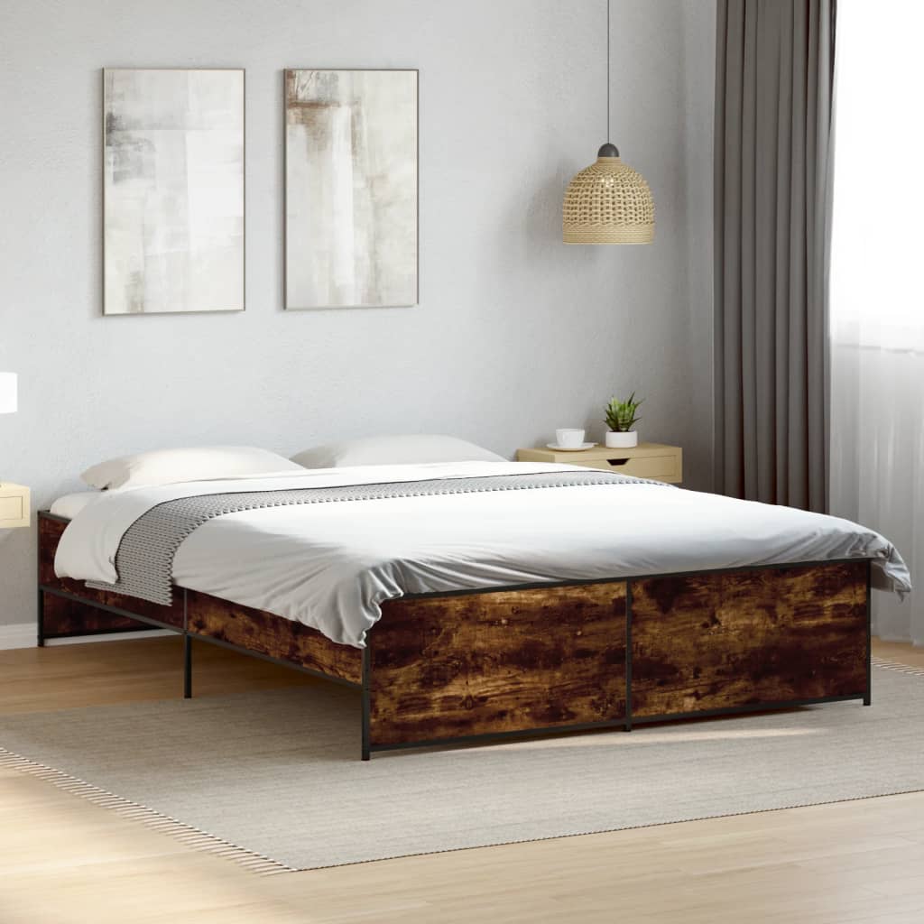 Bedframe bewerkt hout metaal gerookt eikenkleurig 140x200 cm