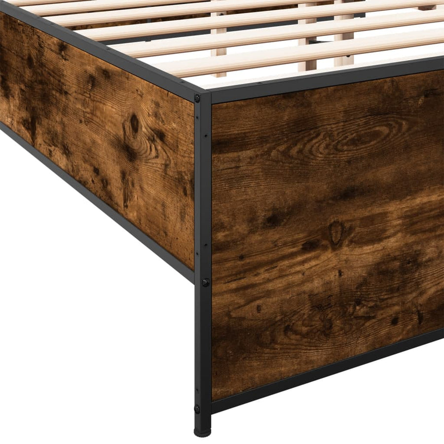 Bedframe bewerkt hout metaal gerookt eikenkleurig 140x200 cm