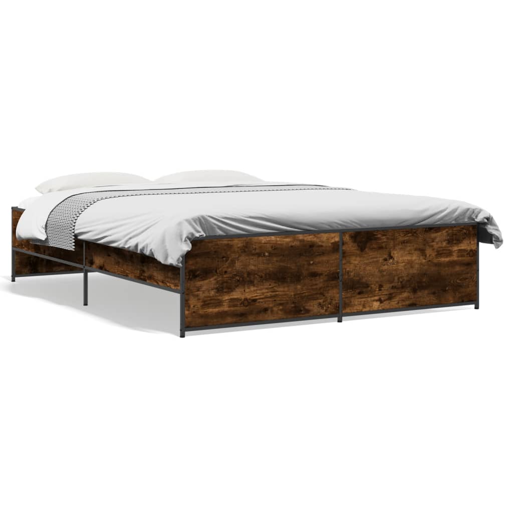 Bedframe bewerkt hout metaal gerookt eikenkleurig 140x200 cm