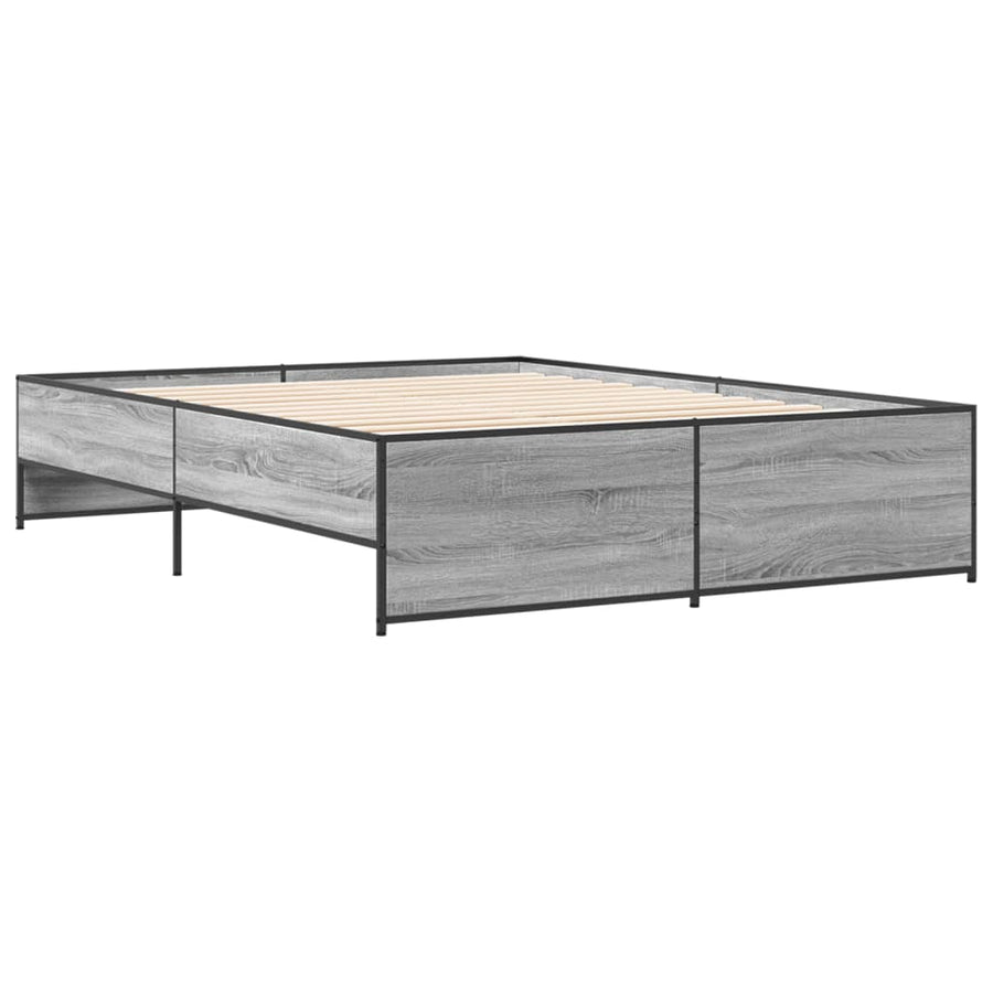 Bedframe bewerkt hout metaal grijs sonoma eiken 140x200 cm