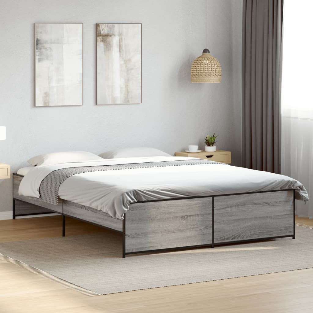 Bedframe bewerkt hout metaal grijs sonoma eiken 140x200 cm