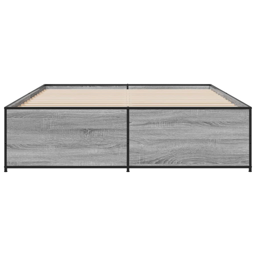 Bedframe bewerkt hout metaal grijs sonoma eiken 140x200 cm