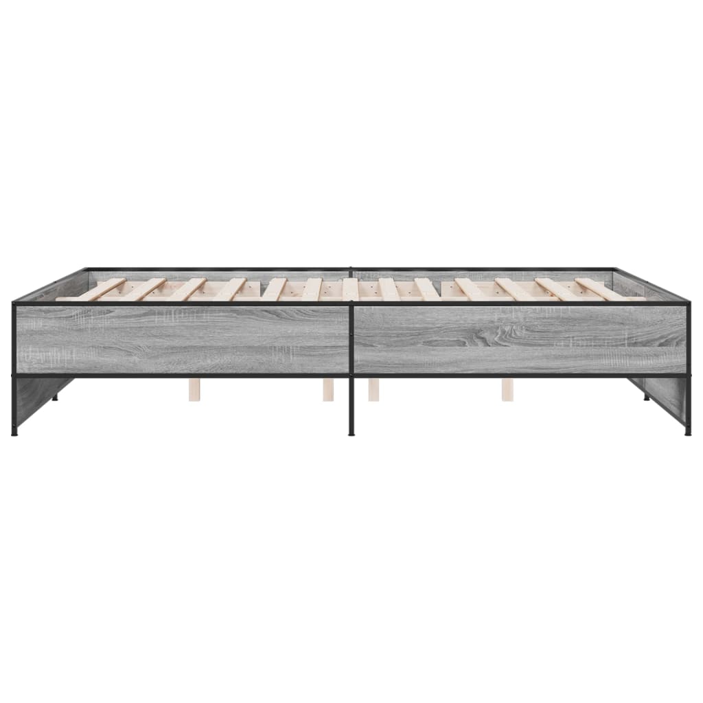 Bedframe bewerkt hout metaal grijs sonoma eiken 140x200 cm