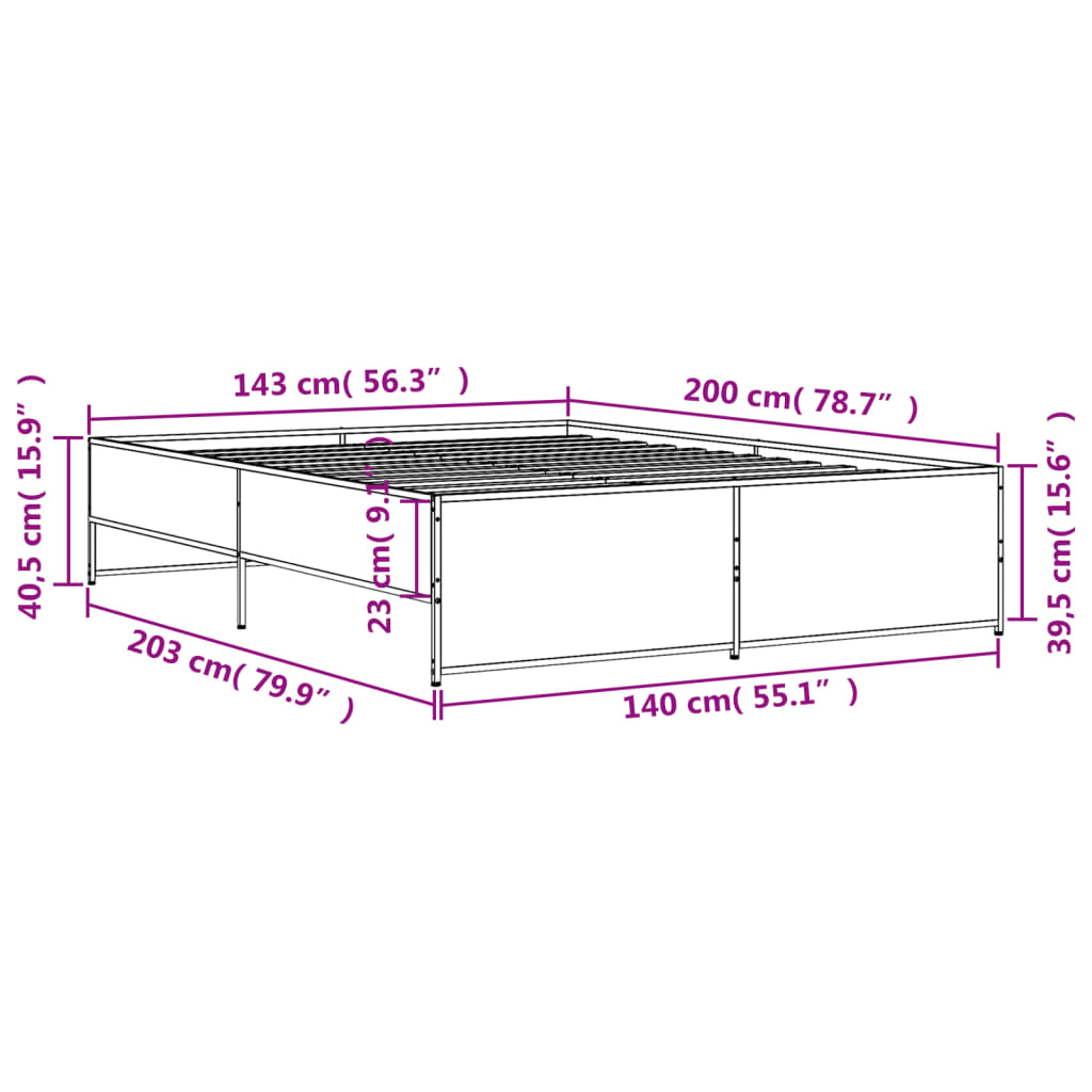 Bedframe bewerkt hout metaal grijs sonoma eiken 140x200 cm