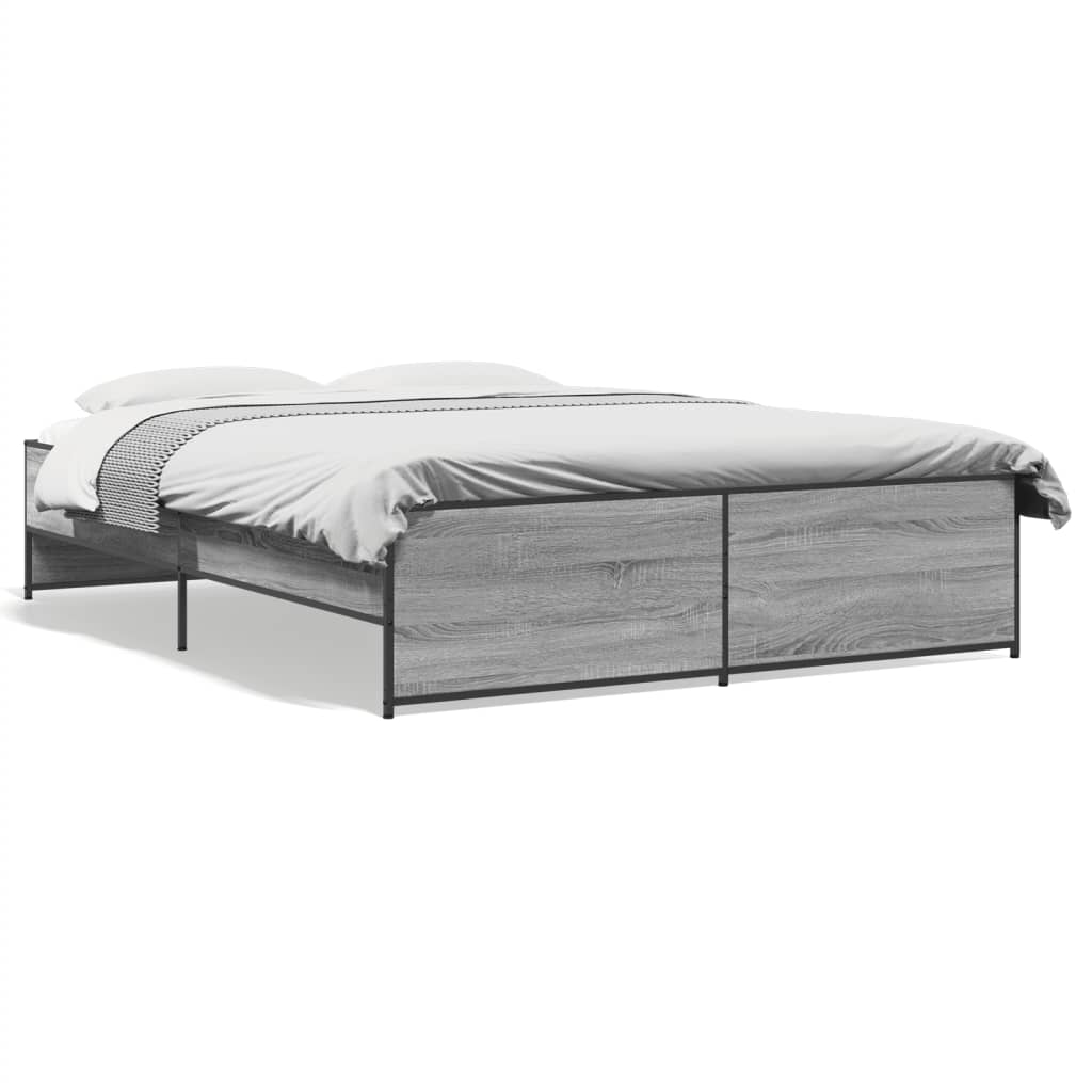 Bedframe bewerkt hout metaal grijs sonoma eiken 140x200 cm