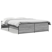 Bedframe 140x200 cm bewerkt hout metaal grijs